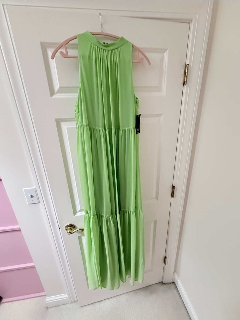 Aidan Mattox Lime Green Sleeveless Tiered Maxi Dress